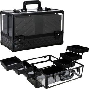 Black Diamond Armored Makeup Train Case Professional Cosmetics Storage with 6-Ti